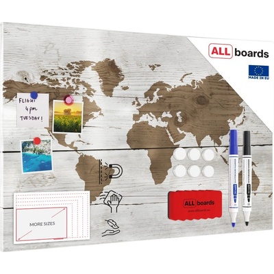 Kovový obraz mapa světa ve světlých barvách 90 x 60 ALLboards METAL MB96_00103
