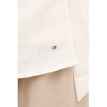 Tommy Hilfiger Ленена риза Tommy Hilfiger дамска в бежово със стандартна кройка с класическа яка WW0WW44697 (WW0WW44697)