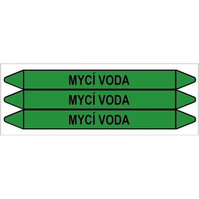 Značení potrubí, mycí voda,3 ks, 355 × 37 mm PZ 008980