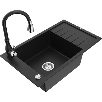 Mexen Elias гранитна мивка с 1 отделение с капака и кухненски смесител Savita, (6511-77-672601-70)