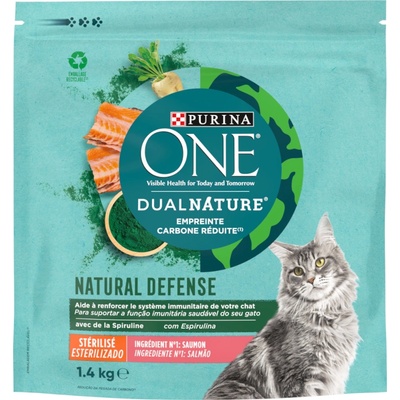 ONE 3 x 1, 4 кг PURINA ONE Dual Nature Стерилизирана суха храна за котки със сьомга