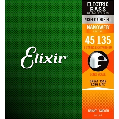 Elixir 14207 Bass Nickel Plated Steel Nanoweb Light/Medium 45/135