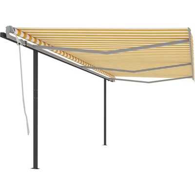 Greatstore Ručně zatahovací markýza se sloupky 6 x 3 m žlutobílá