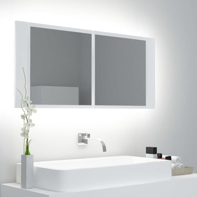 Petromila vidaXL Kúpeľňová skrinka s LED a zrkadlom, biela 100x12x45 cm, akryl