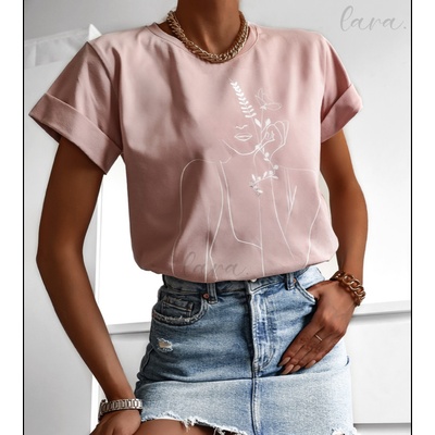 Lara Fashion Triko s potiskem ženy Světle růžové
