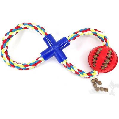 Uniq Pets dentální míček na laně tvaru osmičky vůně máty červený 30 cm