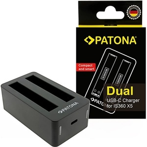 Patona Зарядно за батерия Insta360 X5, CINSBAHA , USB-C, двоен (4240) Зарядно за батерии