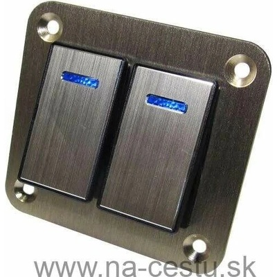 Hliníkový panel s 2 vypínačmi Rocket switch 12/24V - modré podsvietenie
