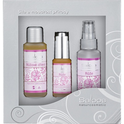 Saloos Exclusive Ruža masážny olej 50 ml + Bio karité 50 ml + Bio karité na pery 19 ml darčeková sada