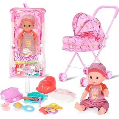 Sonne Пишкаща кукла-бебе Sonne - Mabel, с розова количка и аксесоари (sonne1013)