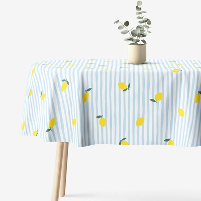 Goldea oválny obrus 100% bavlnené plátno svieže citróny s prúžkami 140x200 cm