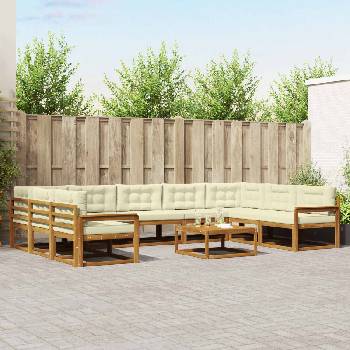 vidaXL Комплект дивани за открито 10 pcs Натурален и Крема (3368193)