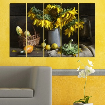 Vivid Home Картини пана Vivid Home от 5 части, Цветя, Канава, 160x100 см, 2-ра Форма №0620