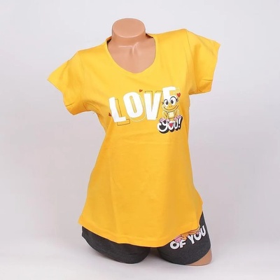 Лятна пижама с къс ръкав в жълто и антрацит с жабче