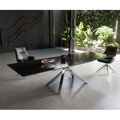 DELIFE Edge 200-300 x 100 sklo s reliéfem kouřově černé 3D design křížová podnož obdélník nerezová ocel rozkládací