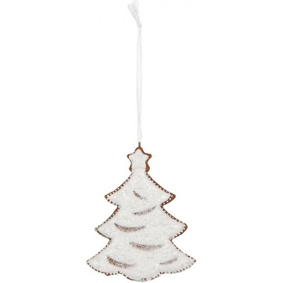 Clayre & Eef Závěsná dekorace zasněžený perníkový stromeček Frosted Ginger - 9*1*10 cm