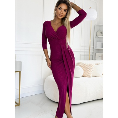 Numoco Блестяща рокля с деколте и разрез на крачолите - фуксия с брокат Numoco numoco | Lilav | ЖЕНИ | XS