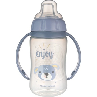 Canpol Преходна чаша със силиконов накрайник и дръжки Canpol - Cute Animals, 320 ml (56/512_blu2)