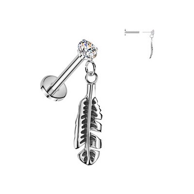 Šperky4U Piercing do ucha PUSH IN labreta s peříčkem LB1150
