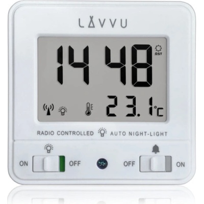 LAVVU LAR0040 - Digitálny budík riadený rádiovým signálom Nordlys biely so svetelným senzorom