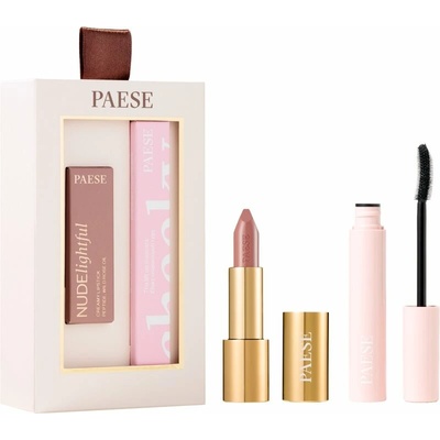 Paese Giftset Cheeky řasenka 9 ml + Paese NudeLightful Lipstick 400 Beige Marshmallow krémová rtěnka 4.5 g kosmetická sada