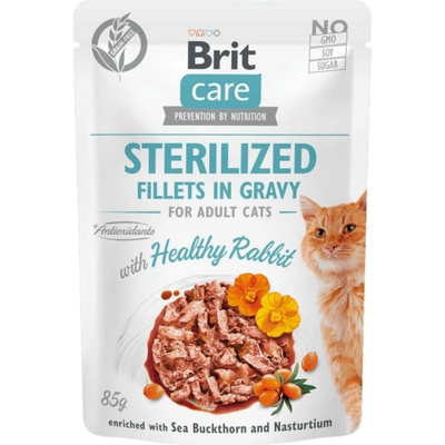 Brit Care Sterilované filé v omáčce s králíkem obohacené o rakytník a nasturtium 85 g