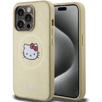 Hello Kitty Кейс Hello Kitty Leather Kitty Head MagSafe за iPhone 15 Pro, златист (KXG0078949)