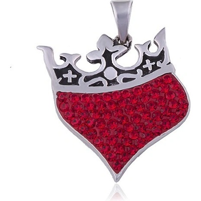 Šperky eshop Prívesok zo striebra 925 srdce s kráľovskou korunou, červené zirkóny R10.13