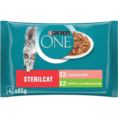 Purina One SterilCat mini filetky s morkou a zelenými fazuľkami s lososom a mrkvou v šťave 4 x 85 g