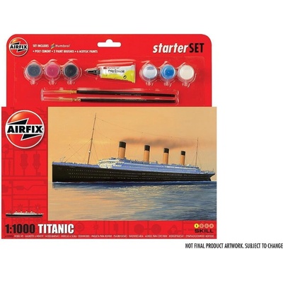 Airfix RMS Titanic - Титаник 1: 1000 голям стартов комплект с 6 акрилни бои, лепило и две четка (A55314)