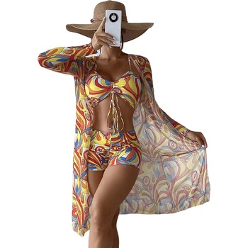 Image 1 of Комплект бански и туника в свежи цветове