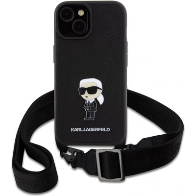 Karl Lagerfeld Saffiano Crossbody Metal Ikonik iPhone 15, čierne