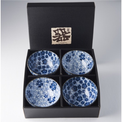 Made in Japan Set misek Blue Plum & Cherry Blossom Design 300 ml 4 ks