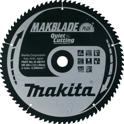 Makita Pilový kotouč na dřevo B-08741 MAKBLADE PLUS, 355x30mm, 80 zubů, do pokosové a stolní pily