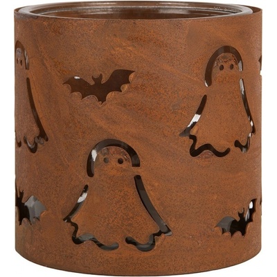 Rustikální rezavý svícen s duchy Halloween - Ø 16*15 cm - Clayre & Eef