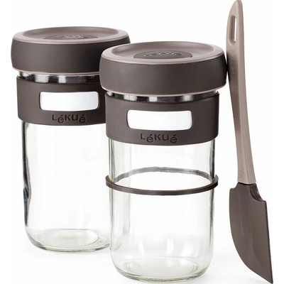 Lekue 883743 Sklenené nádoby na prípravu kvásku na chlieb so špachtľou 700 ml 3 diely