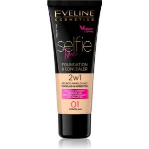 Eveline Cosmetics Selfie Time грим и коректор 2 в 1 цвят 01 Porcelain 30ml