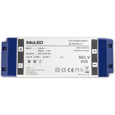 MCLED Napaječ LED 24V/8,3A ML-732.076.11.1 IP20, plastové provedení se svorkovnicí ML-732.076.11.1