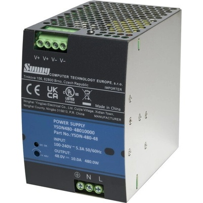 Napájecí zdroj na DIN lištu 48V DC 10A 480W - YSDN-480-48