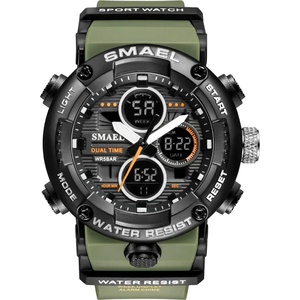 SMAEL Спортен мъжки часовник Smael G Sport, Хронограф, Двойно време, LED Подсветка, Зелен / Черен (SMAEL-8038-GREEN-BLACK) Часовници