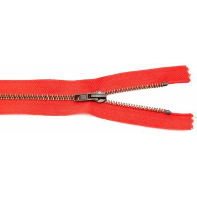 Jeansové zipsy starokovové č. 5 nedeliteľné - dĺžka 6 cm - 25 cm 16 cm červená