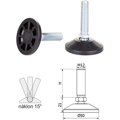 Kloubová nivelační nožička ø 50 x 81 mm, M12 x 60 mm, plast