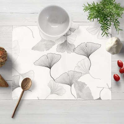 Biante Bavlněné prostírání Sandra SA-512 Šedo-bílé ginkgo listy na bílém 30x40cm