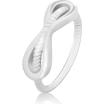 Šperky eshop Stříbrný 925 prsten lesklý symbol nekonečna a vroubkovaná linie M12.15