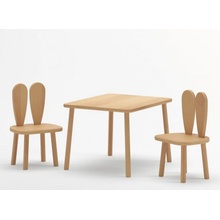 ELIS DESIGN Detský stolček a stoličky Zajačie ušká natur
