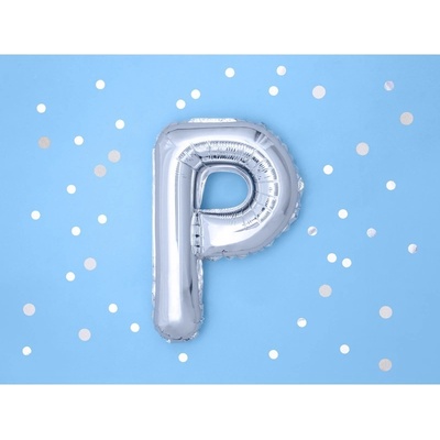 PartyDeco Fóliový balónek písmeno P stříbrný 35 cm