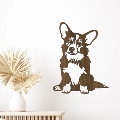 dřevo života Dřevěná dekorace psa Corgi Rozměry (cm): 30x40, Zvolte barvu dekoru: Ořech