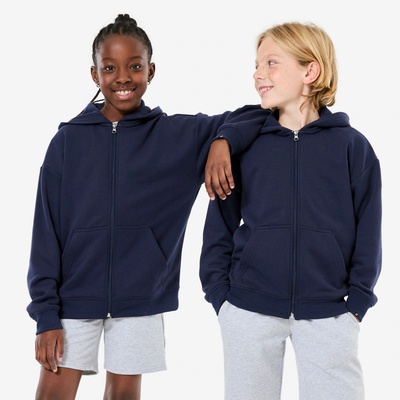 Decathlon detská mikina na zips s kapucňou tmavomodrá