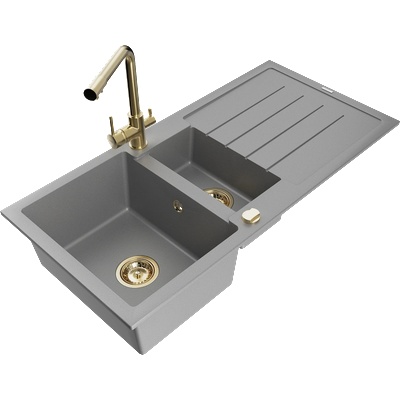 Mexen Andres гранитна мивка 1, 5-камерна с отцеждач и кухненски смесител Duero, сив - 6515-71-671600-50 (6515-71-671600-50)