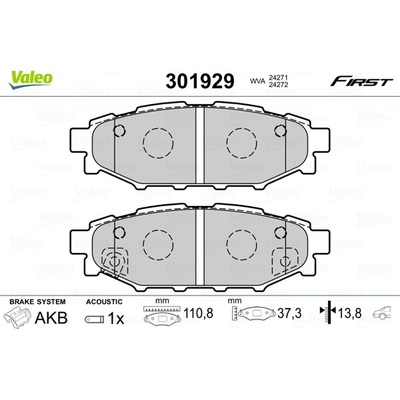 VALEO Sada brzdových platničiek kotúčovej brzdy 301929